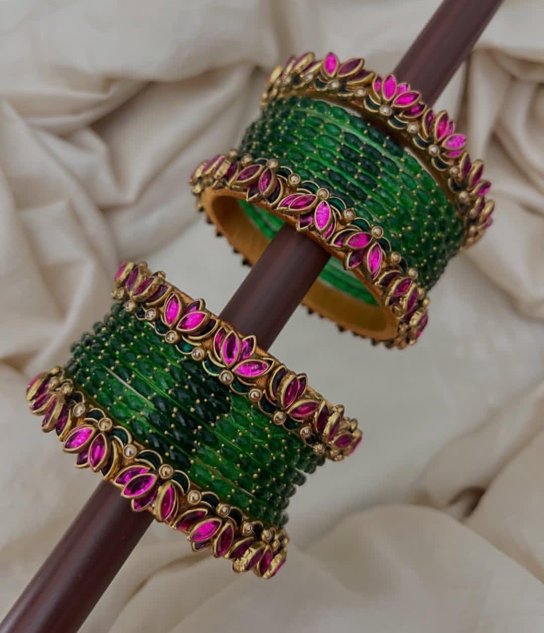 handcrafted Silkthread bangles with rain drop glass bangles