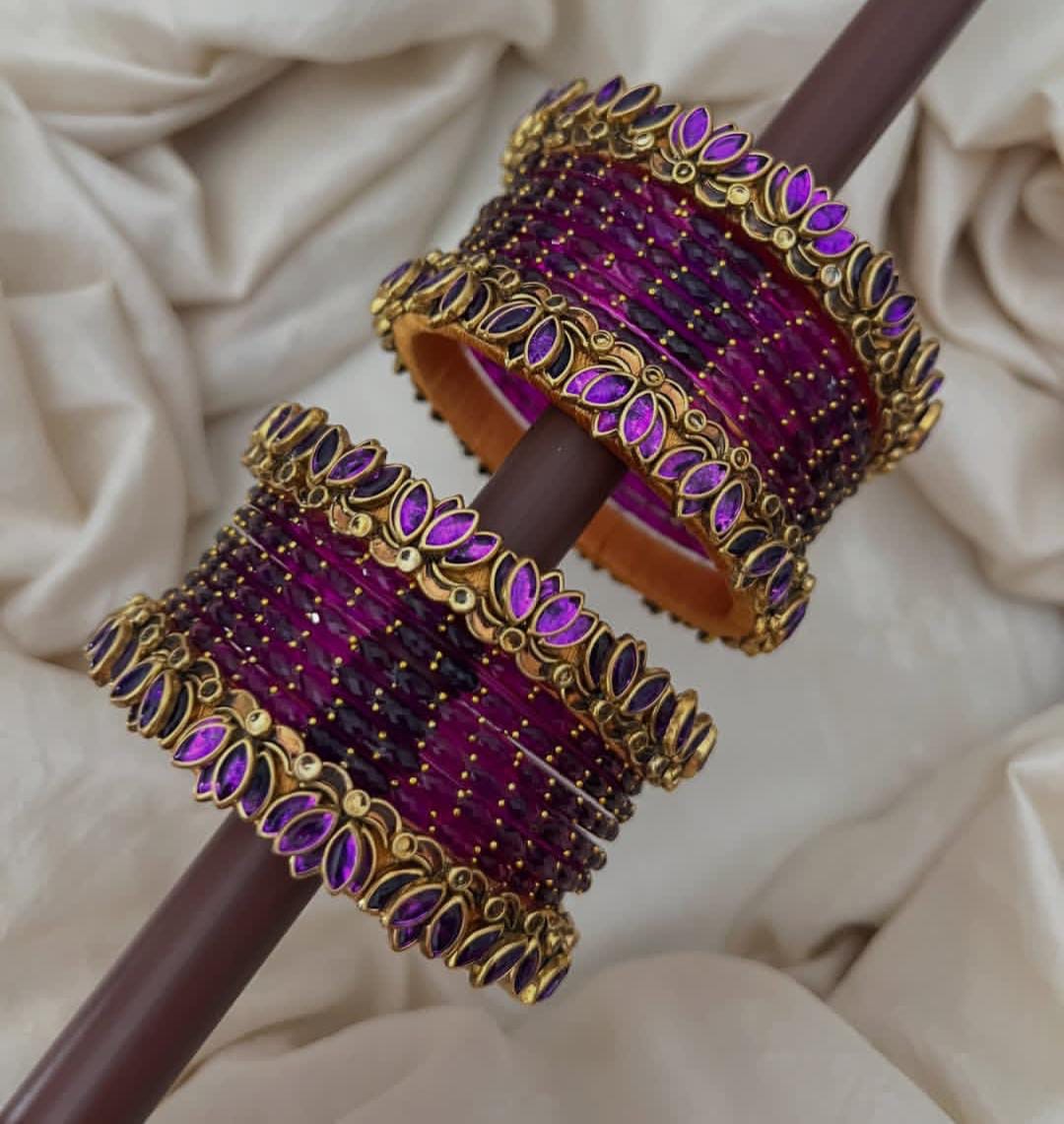 handcrafted Silkthread bangles with rain drop glass bangles