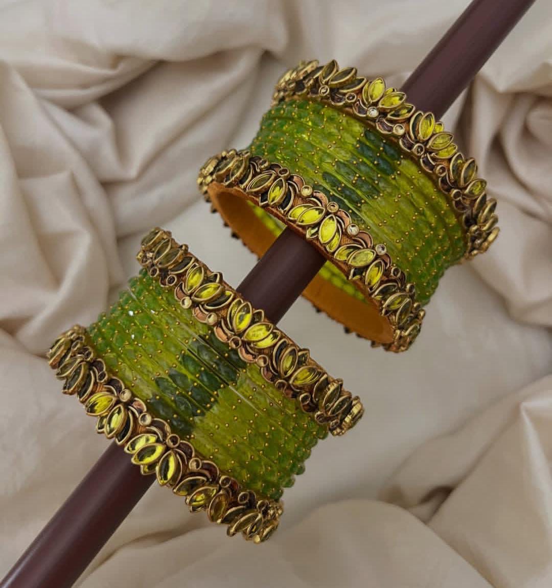 handcrafted Silkthread bangles with rain drop glass bangles